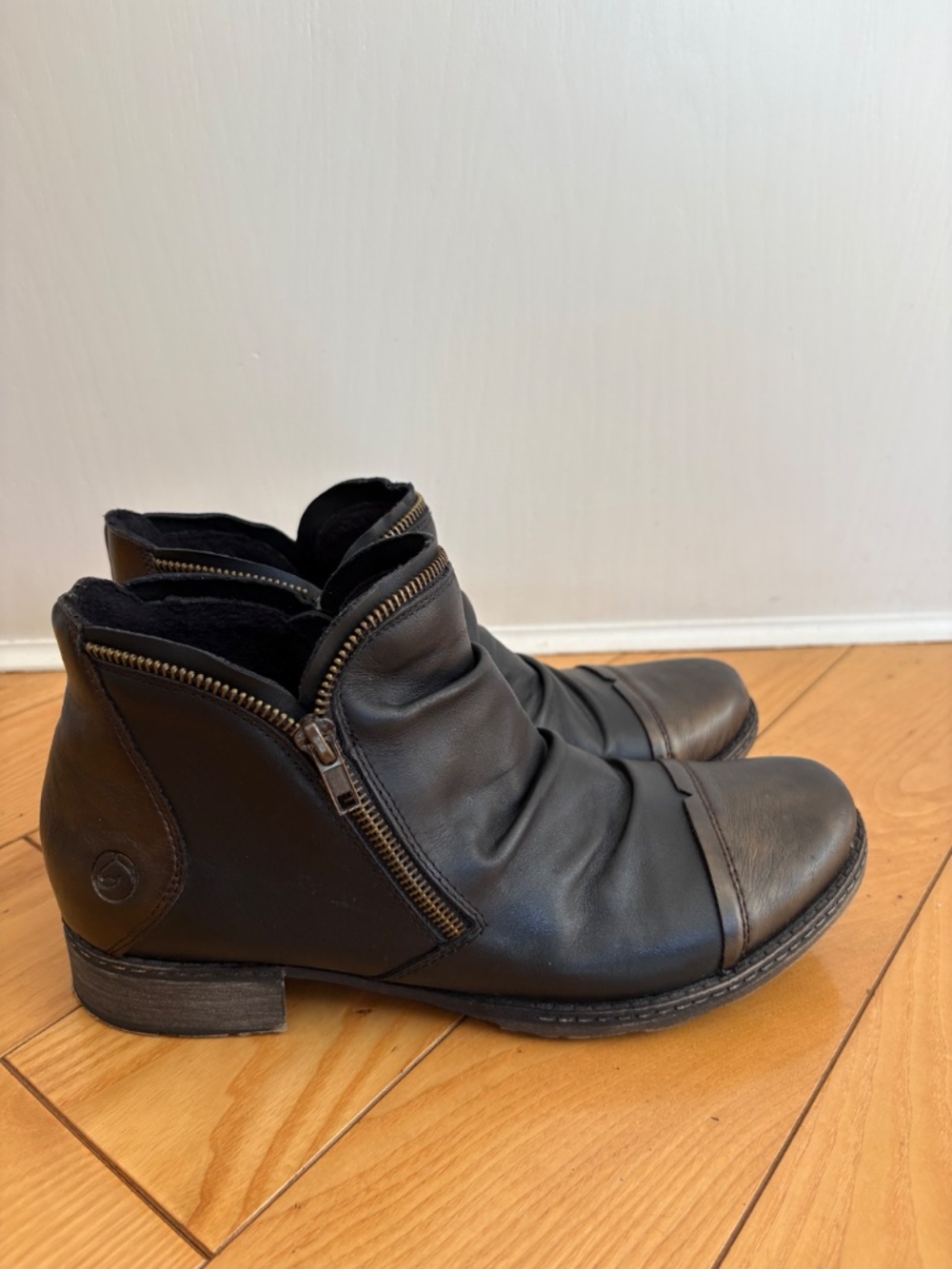Remonte Black Leather Slouchy Side Zip Ankle Boots Euro 41 US 9.5